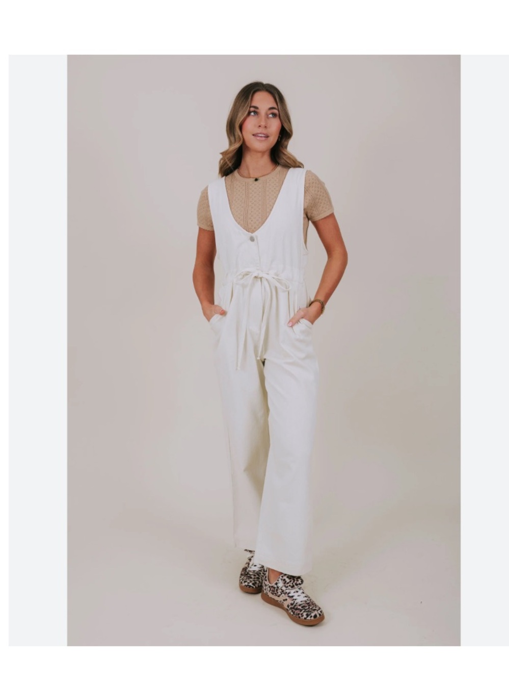 NWT Saylor Ivory Waist Tie Jumpsuit Sz L
